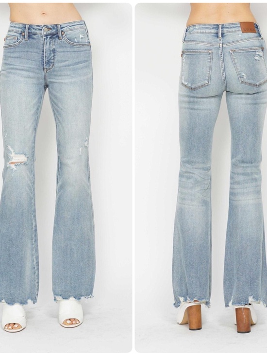 Judy Blue Denim - Judy Blue Destroy Flare Denim Jeans Women’s Size 3/26 Light Wash